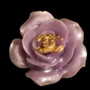 Purple Chanel Flower Zipper Pull with Gold Logo